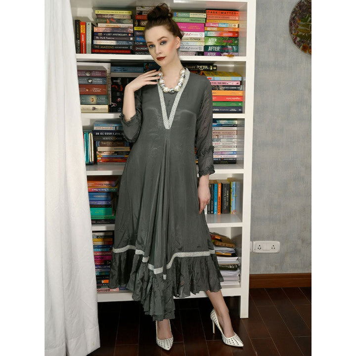 Odette Dark Green Crepe Designer Stitched Indo Western Dress