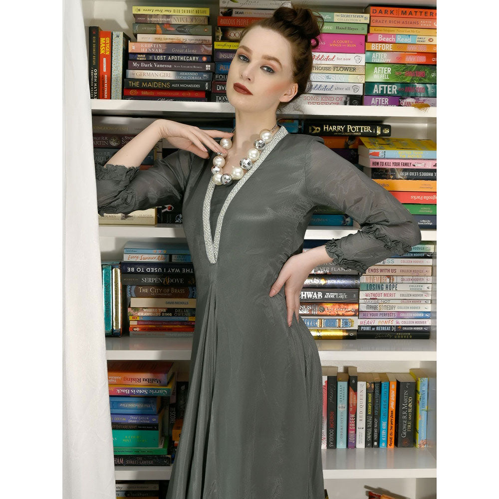 Odette Dark Green Crepe Designer Stitched Indo Western Dress