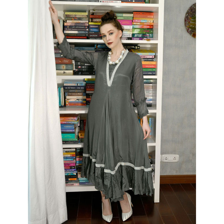 Odette Dark Green Crepe Designer Stitched Indo Western Dress