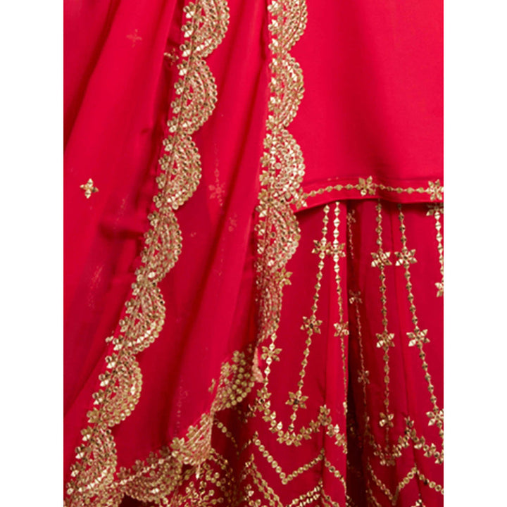 Odette Pink Georgette Embellished Stitched Kurta With Palazzo And Dupatta (Set of 3)