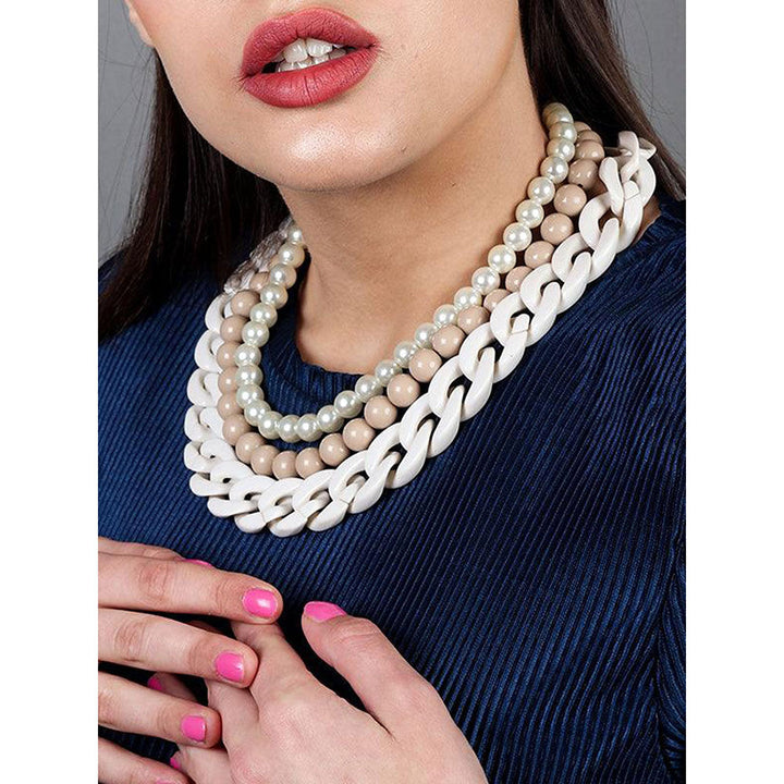 Odette Chunky Multilayered Acrylic White & Beige Mixed Necklace