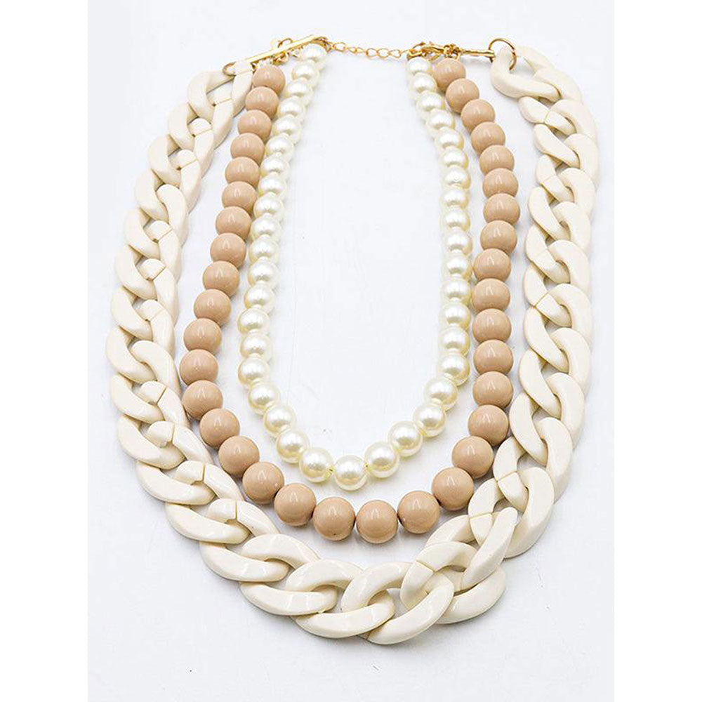 Odette Chunky Multilayered Acrylic White & Beige Mixed Necklace