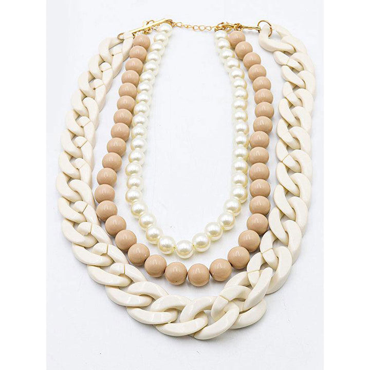 Odette Chunky Multilayered Acrylic White & Beige Mixed Necklace