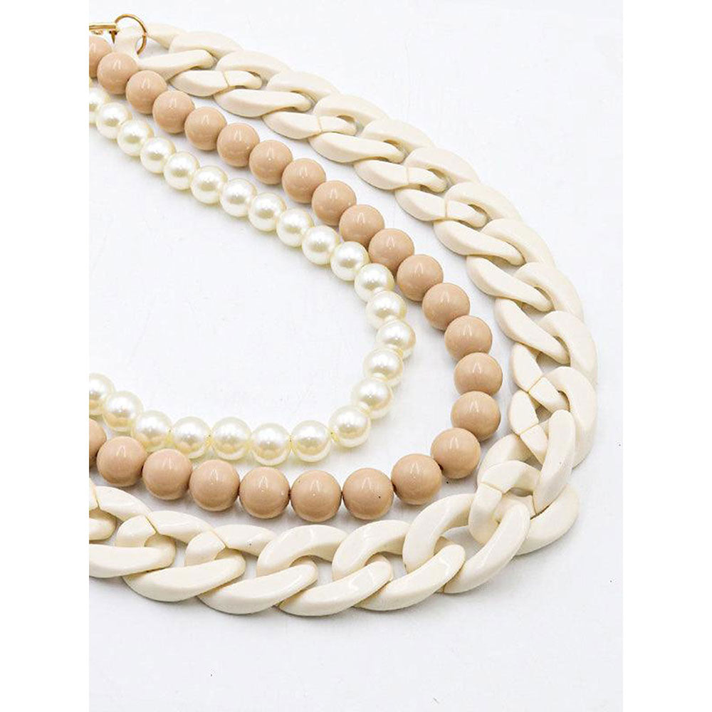 Odette Chunky Multilayered Acrylic White & Beige Mixed Necklace