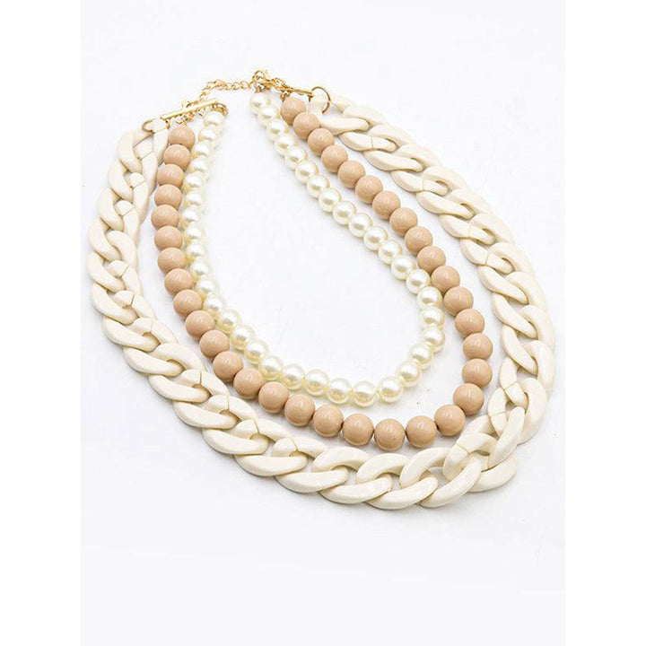 Odette Chunky Multilayered Acrylic White & Beige Mixed Necklace