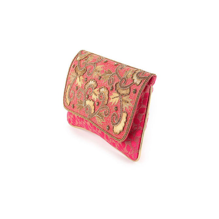 Odette Magenta and Gold Embroidered Bridal Clutch