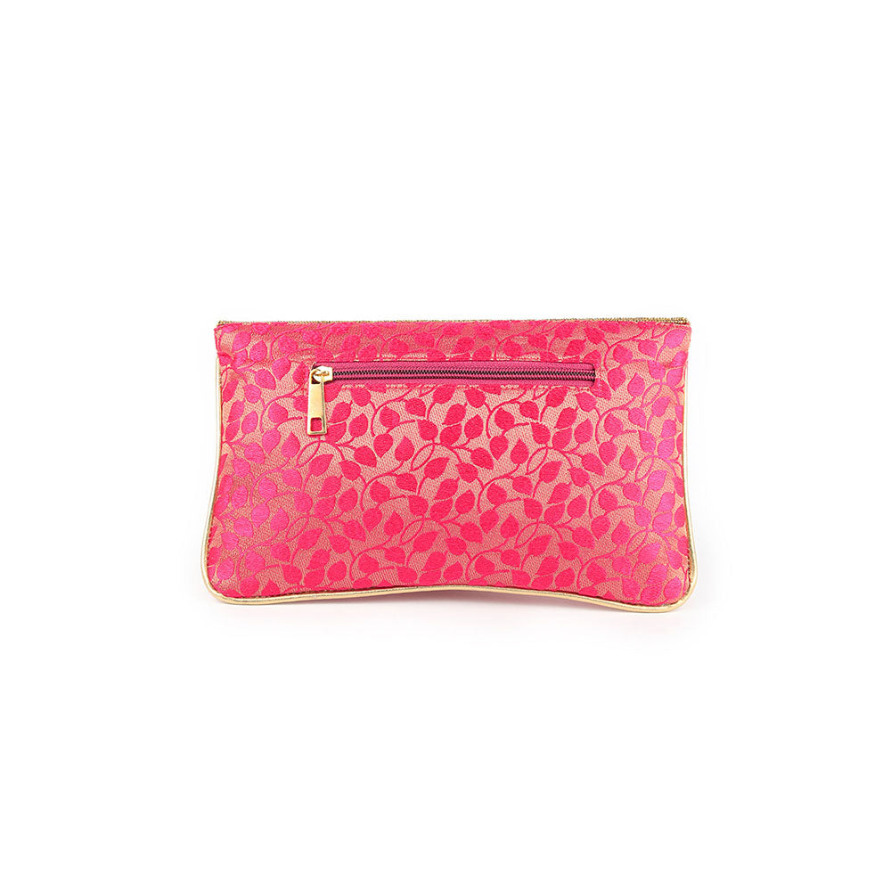 Odette Magenta and Gold Embroidered Bridal Clutch