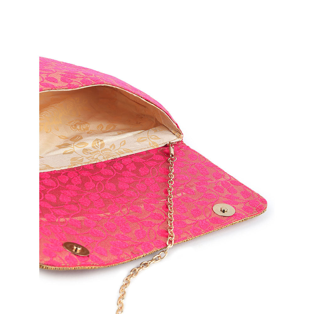 Odette Magenta and Gold Embroidered Bridal Clutch