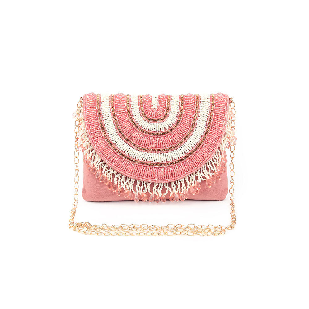 Odette Pink and White Embroidered Clutch