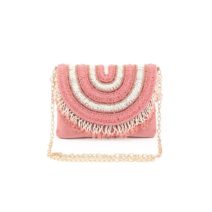 Odette Pink and White Embroidered Clutch