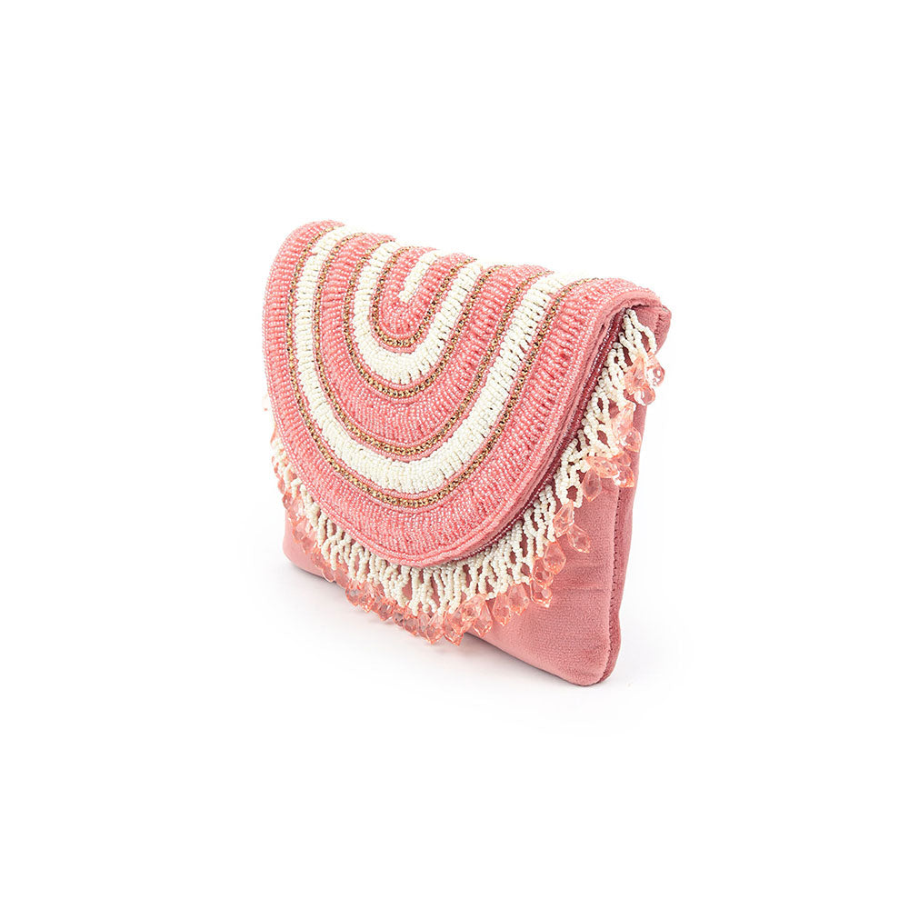 Odette Pink and White Embroidered Clutch