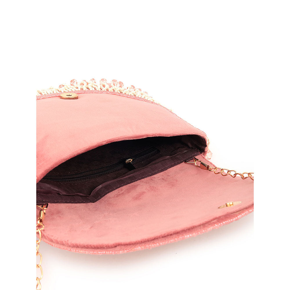 Odette Pink and White Embroidered Clutch