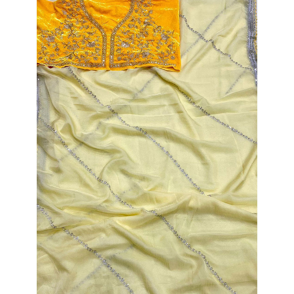 Odette Yellow Organza Embroidered Saree with Unstitched Blouse