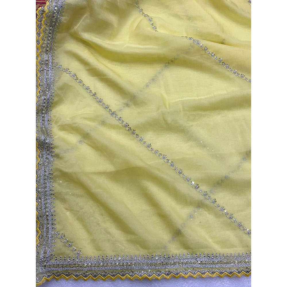 Odette Yellow Organza Embroidered Saree with Unstitched Blouse