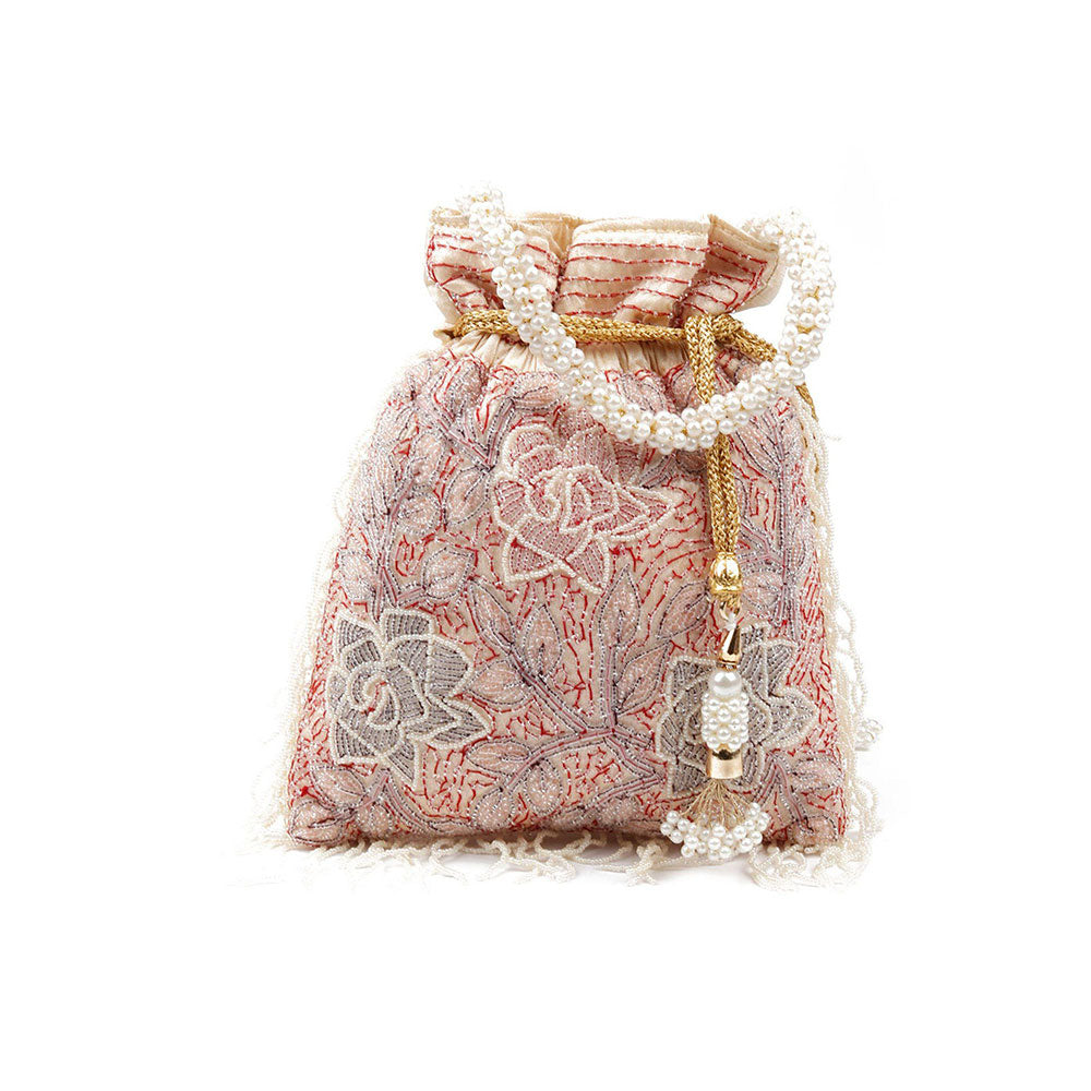 Odette Apricot Cutdana Embellished Potli Bag