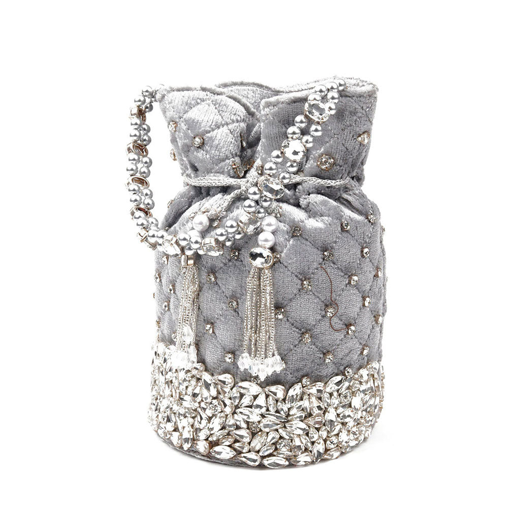 Odette Grey Embellished Potli Bag