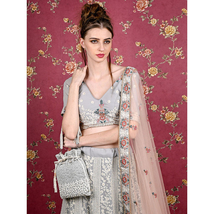 Odette Grey Embellished Potli Bag