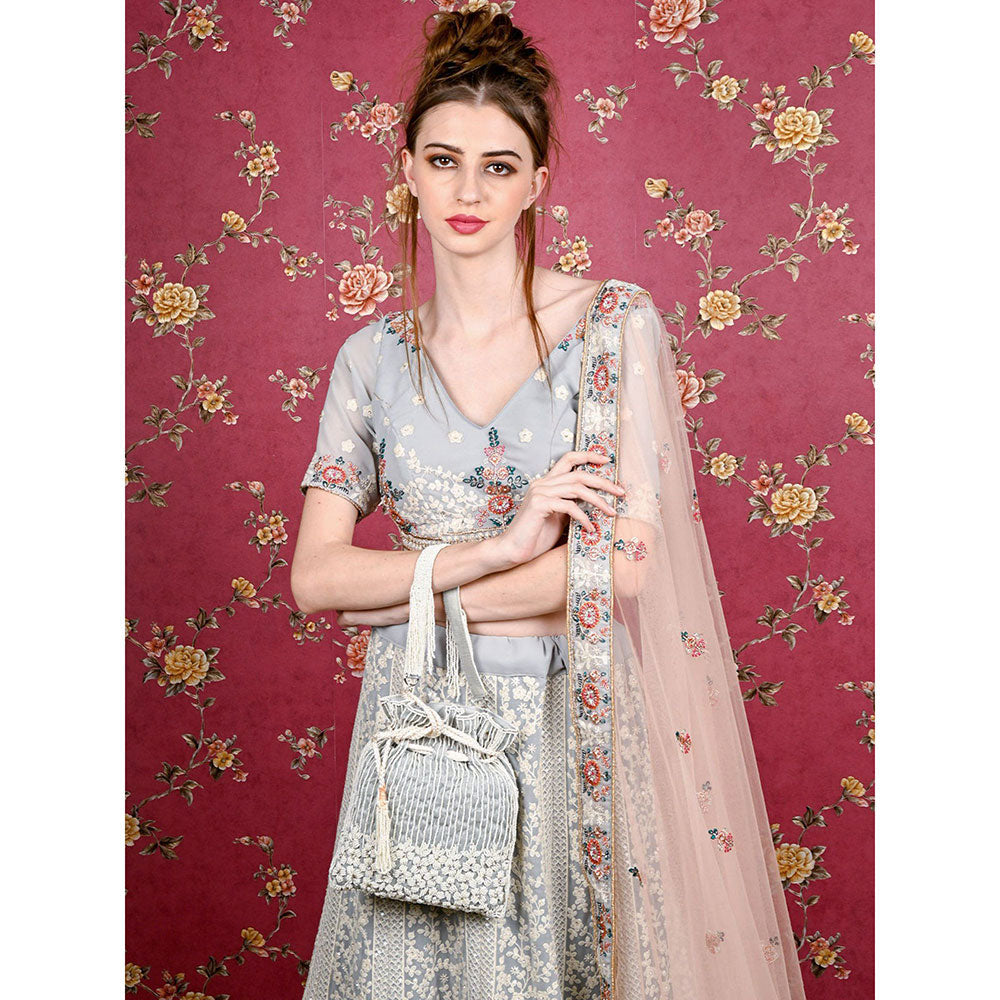 Odette Grey Embellished Potli Bag