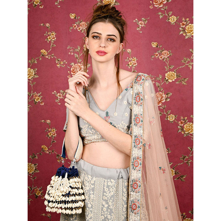 Odette Blue Embellished Potli Bag