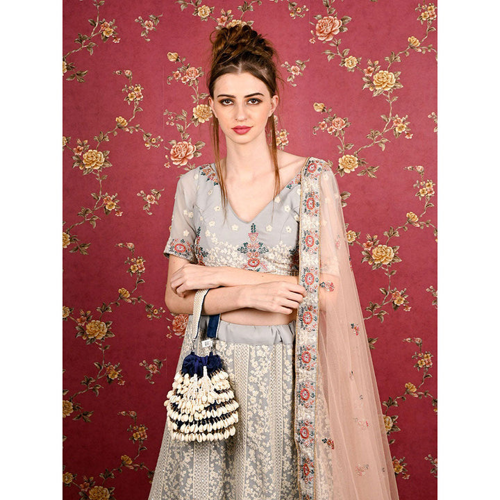 Odette Blue Embellished Potli Bag