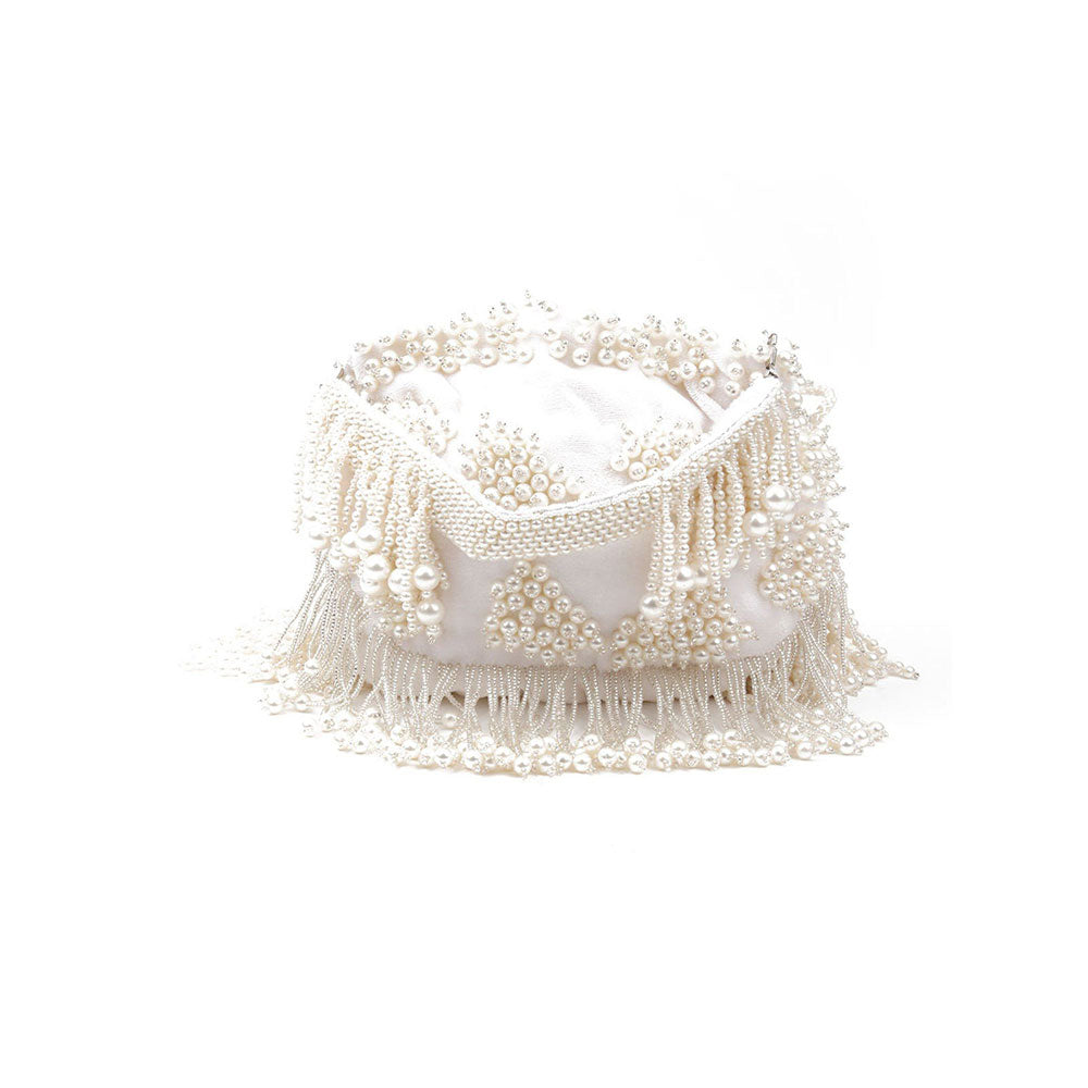 Odette White Embellished Potli Bag