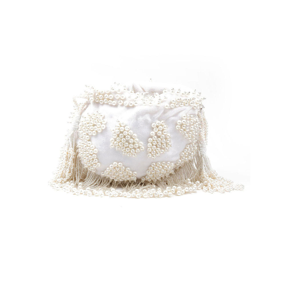 Odette White Embellished Potli Bag