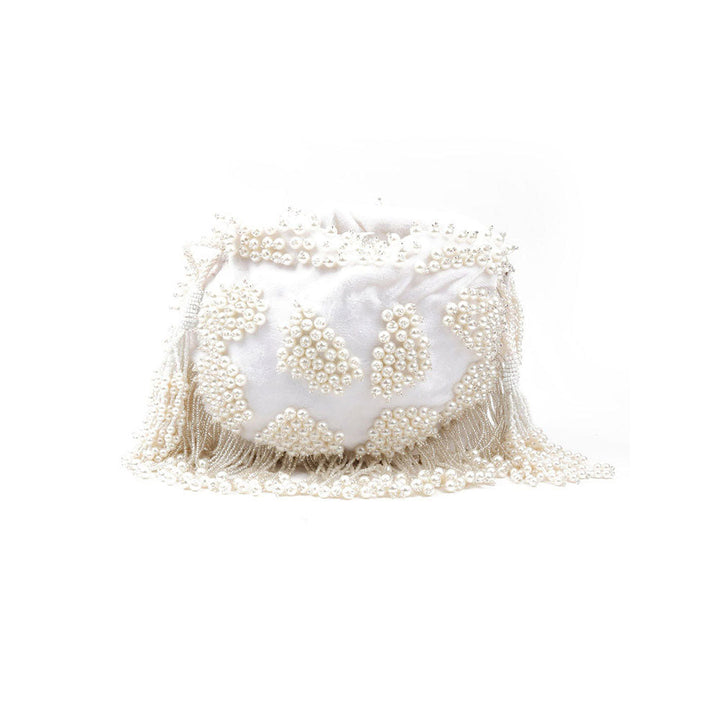 Odette White Embellished Potli Bag