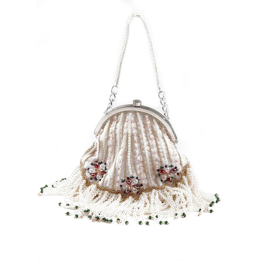 Odette White Stunning Tassel Embellished Clutch Bag