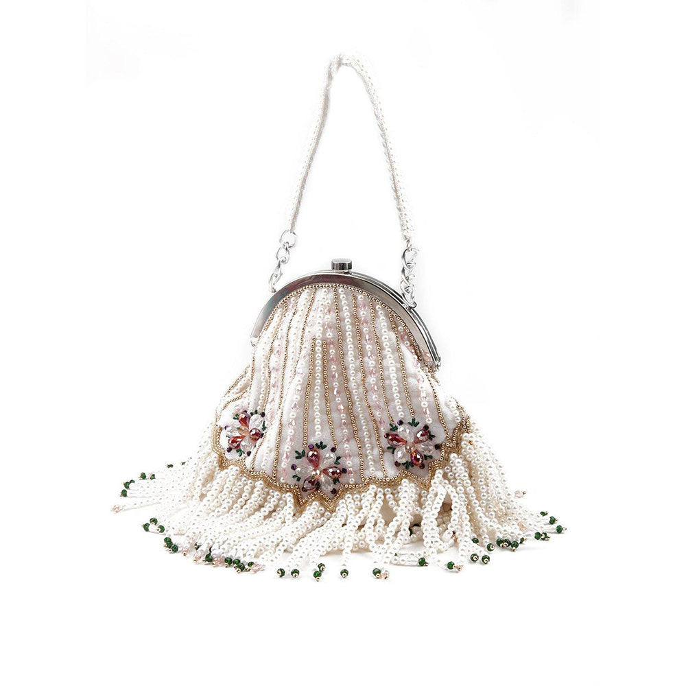 Odette White Stunning Tassel Embellished Clutch Bag