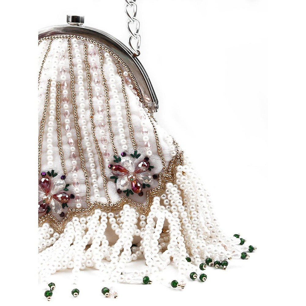 Odette White Stunning Tassel Embellished Clutch Bag