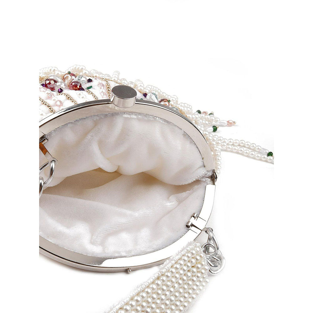 Odette White Stunning Tassel Embellished Clutch Bag