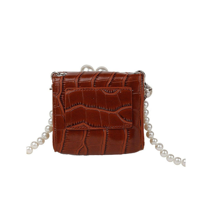 Odette Brown Crocodile Textured Double Pearl Belt Bag