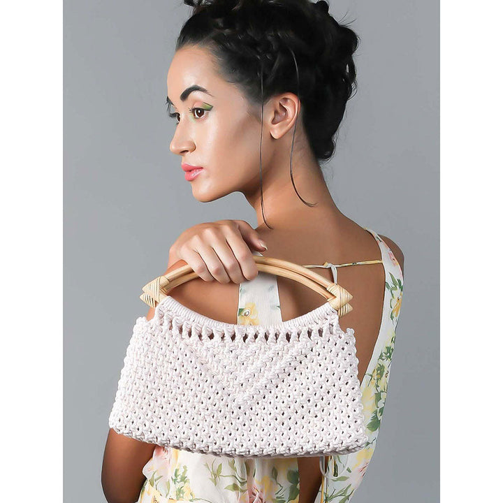 Odette Stunning Crochet Baby Pink Handle Bag