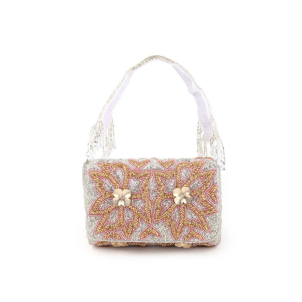 Odette Silver Fully Beaded Sequenced Handbag