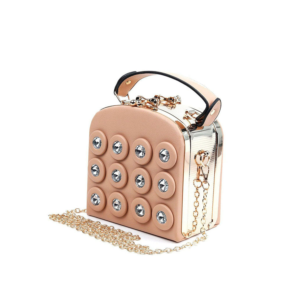 Odette Cute Peach Structured Studded Clutch