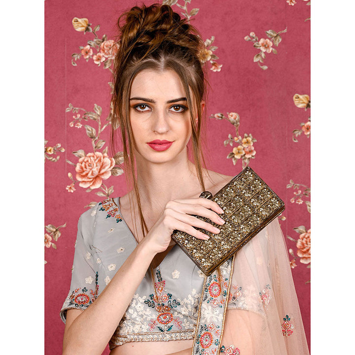 Odette Antique Looking Bronze Color Metal Clutch