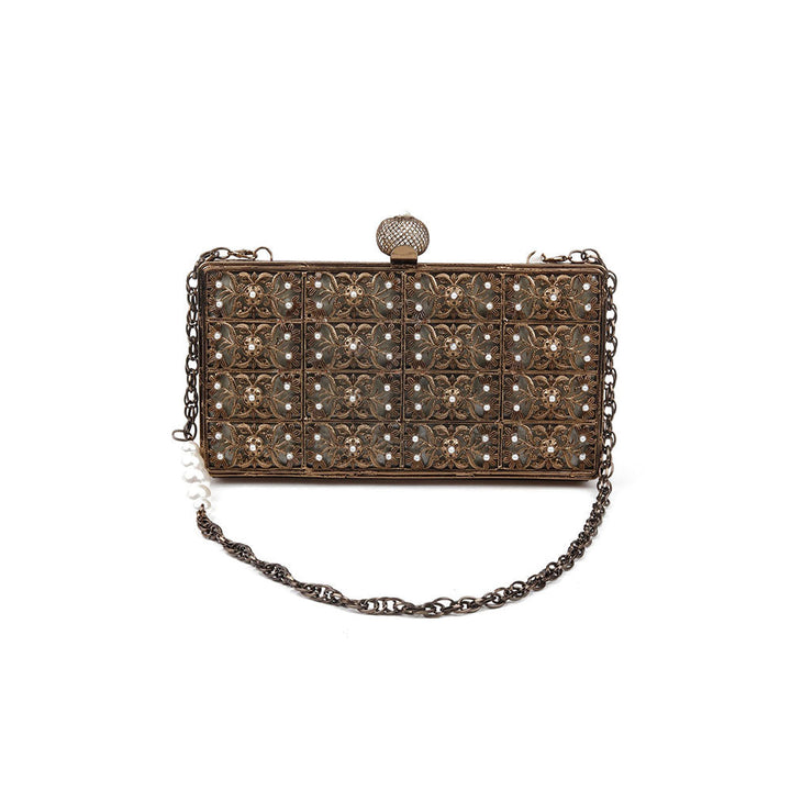 Odette Antique Looking Bronze Color Metal Clutch