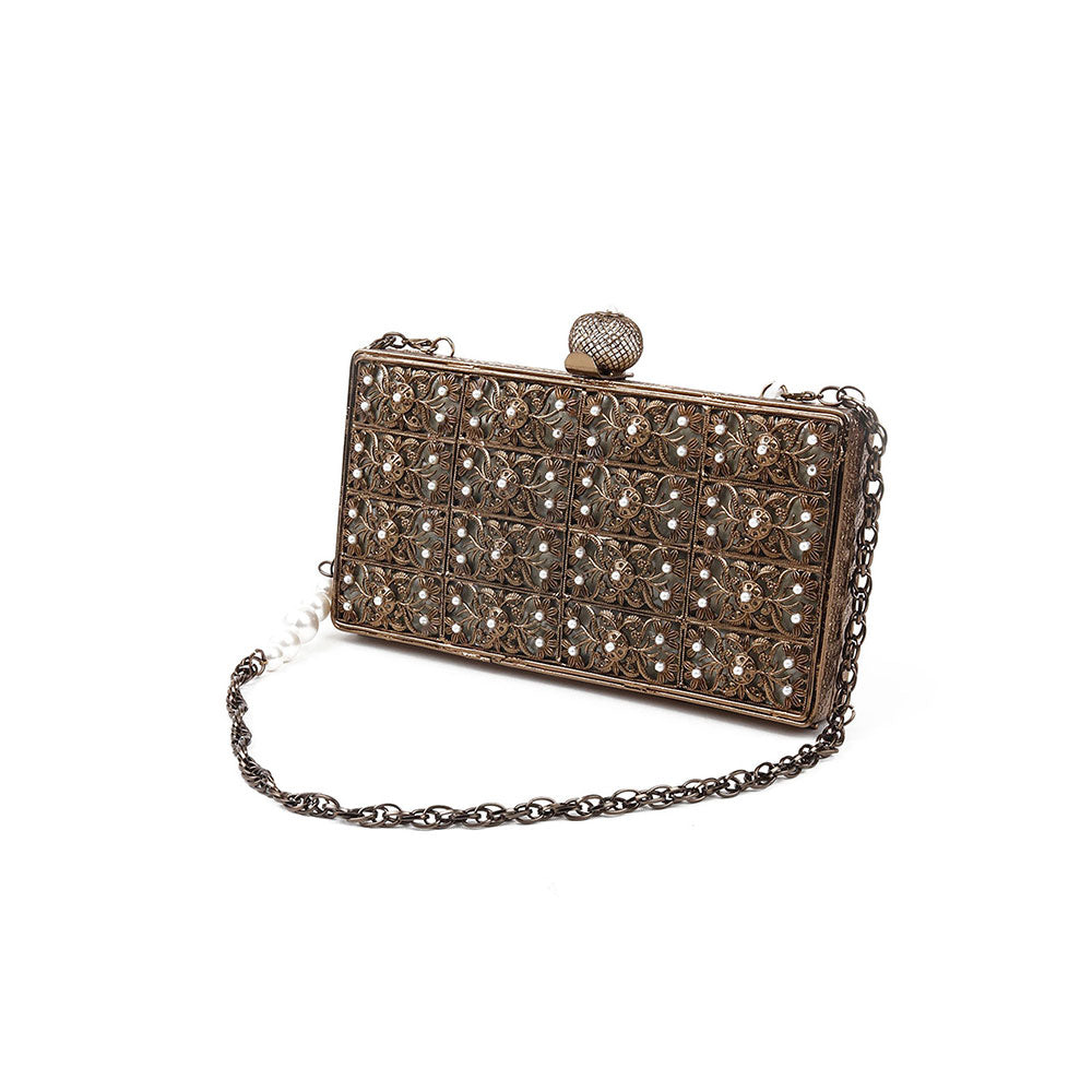 Odette Antique Looking Bronze Color Metal Clutch