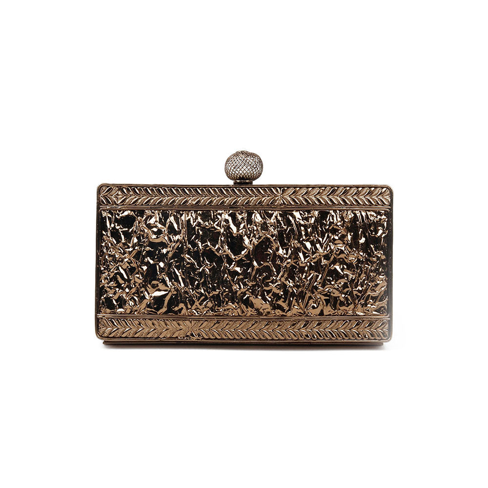 Odette Antique Looking Bronze Color Metal Clutch