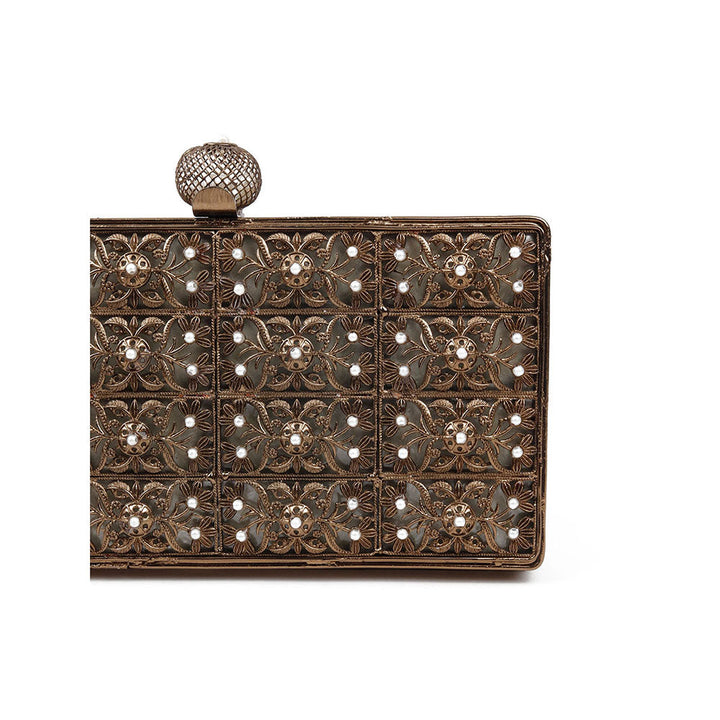 Odette Antique Looking Bronze Color Metal Clutch