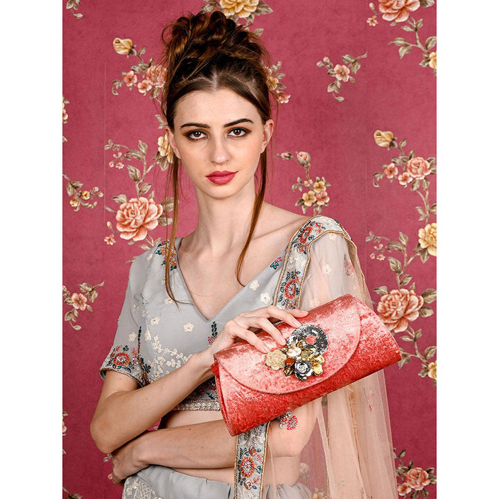 Odette Pink Velvet Bridal Clutch Bag