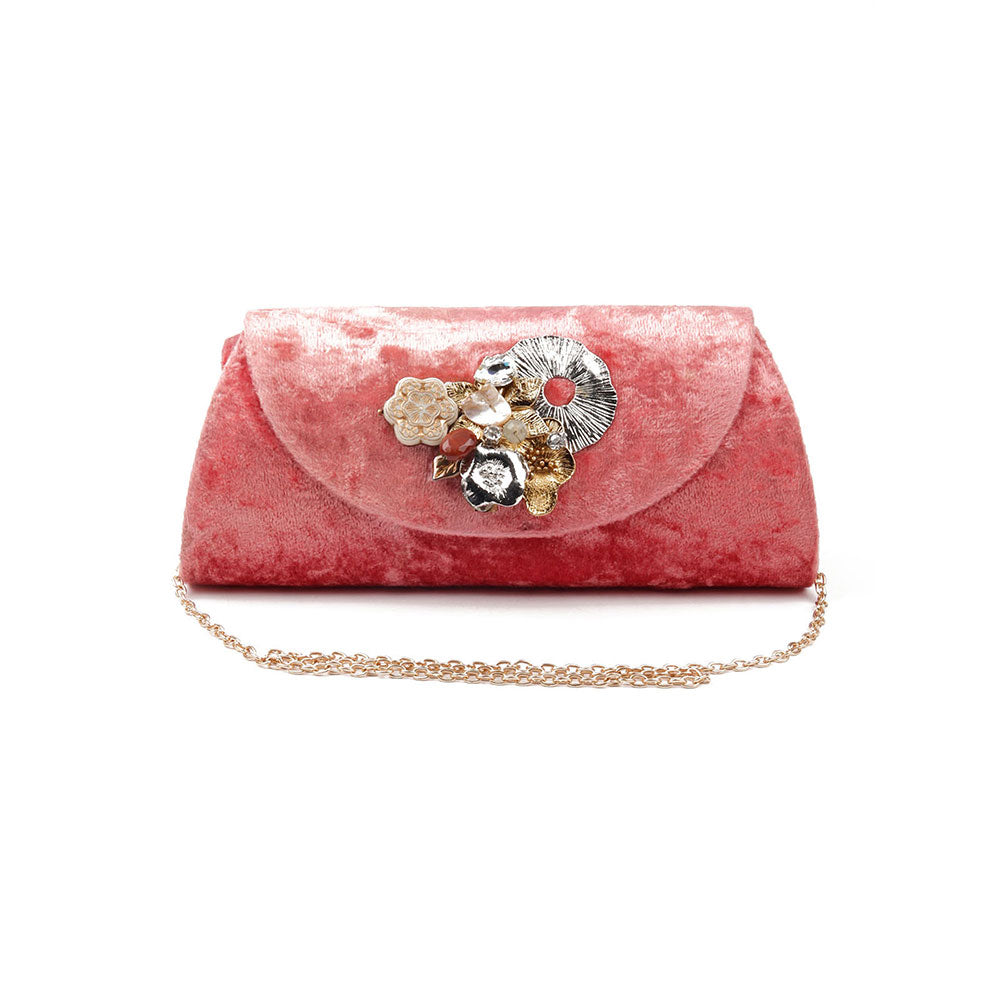 Odette Pink Velvet Bridal Clutch Bag