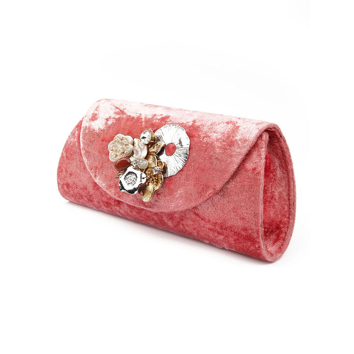 Odette Pink Velvet Bridal Clutch Bag