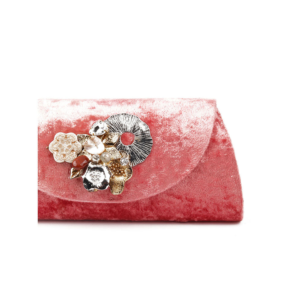 Odette Pink Velvet Bridal Clutch Bag