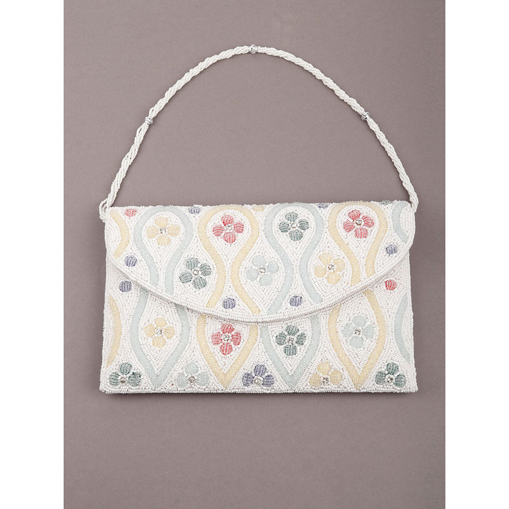 Odette White Cutdana Embellished Clutch Bag