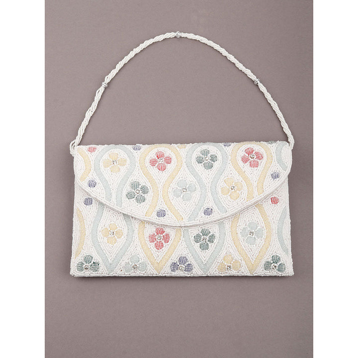 Odette White Cutdana Embellished Clutch Bag