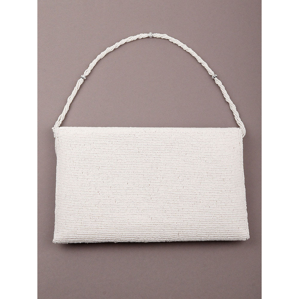 Odette White Cutdana Embellished Clutch Bag