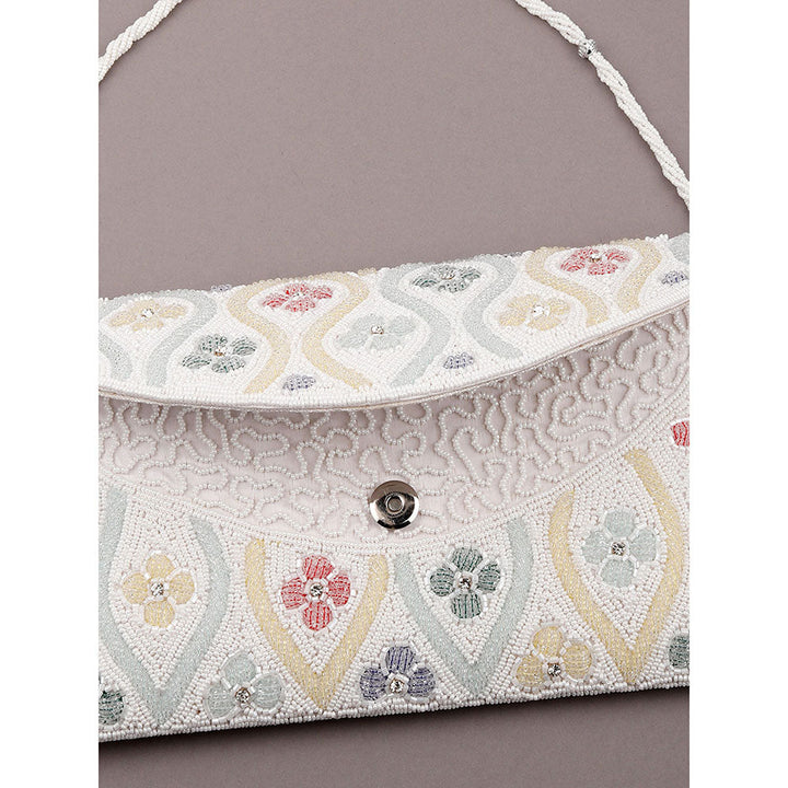 Odette White Cutdana Embellished Clutch Bag