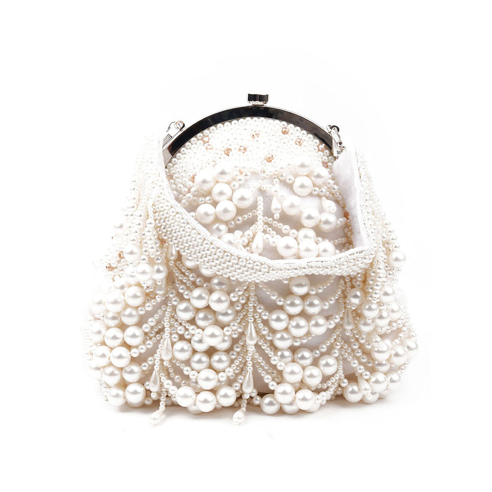 Odette White Pearl Studded Bridal Clutch Bag