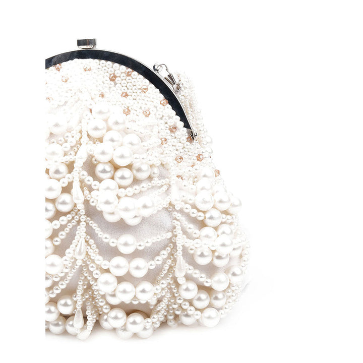 Odette White Pearl Studded Bridal Clutch Bag